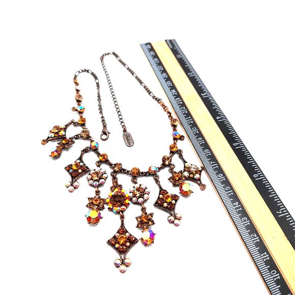 Felecia Topaz Rhinestone Dangle Necklace, Bronze Tone, 17 1/2 Inches, China - Picture 14 of 14